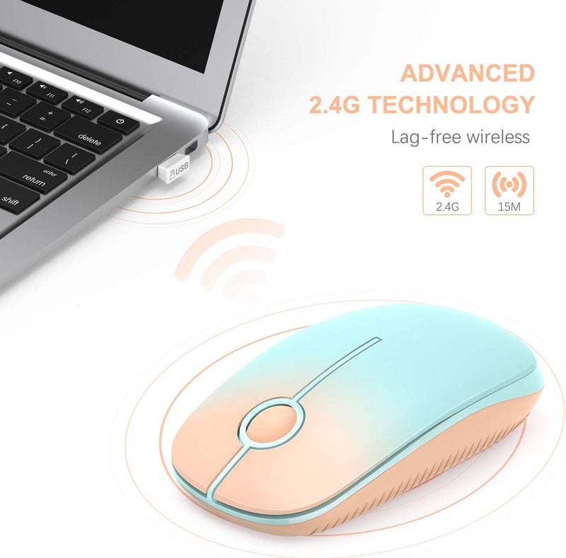 Unipows Wireless Mouse - 2.4G Slim Portable Computer Mouse with Nano Receiver, Less Noise Mobile Optical Mice for Notebook, PC, Laptop, Computer, Mac (Gradient Orange to Mint Green) - Image 2